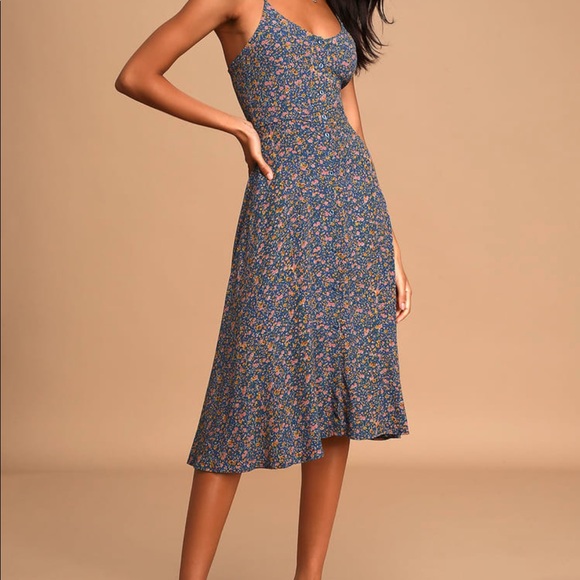 ROLLA'S Dresses & Skirts - Rollas Midsummer Coast Blue Floral Print Button-Up Midi Dress